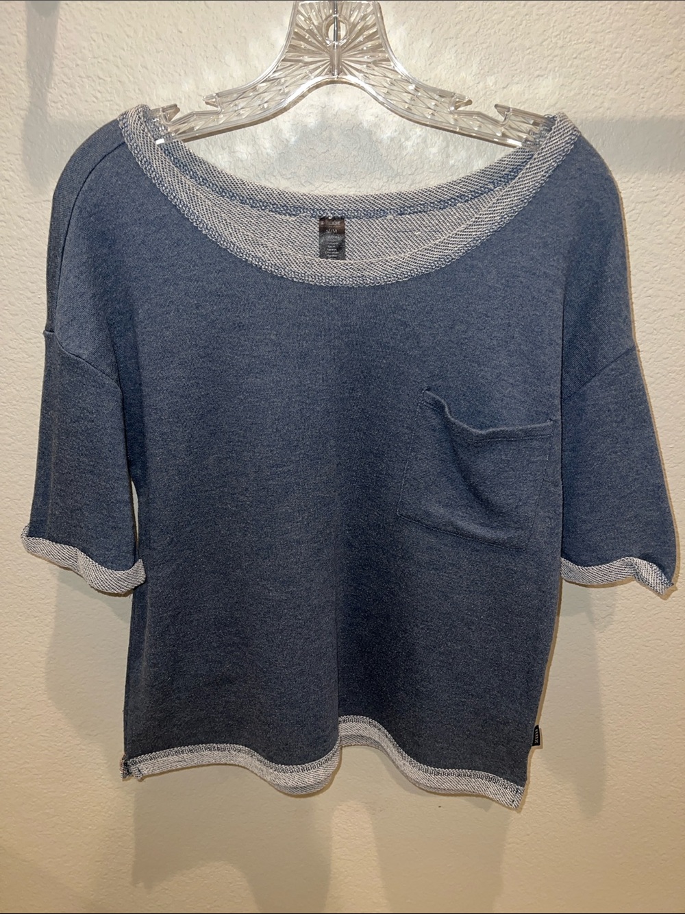 RBX Navy Blue Short Sleeve Sweatshirt with Heather Trim